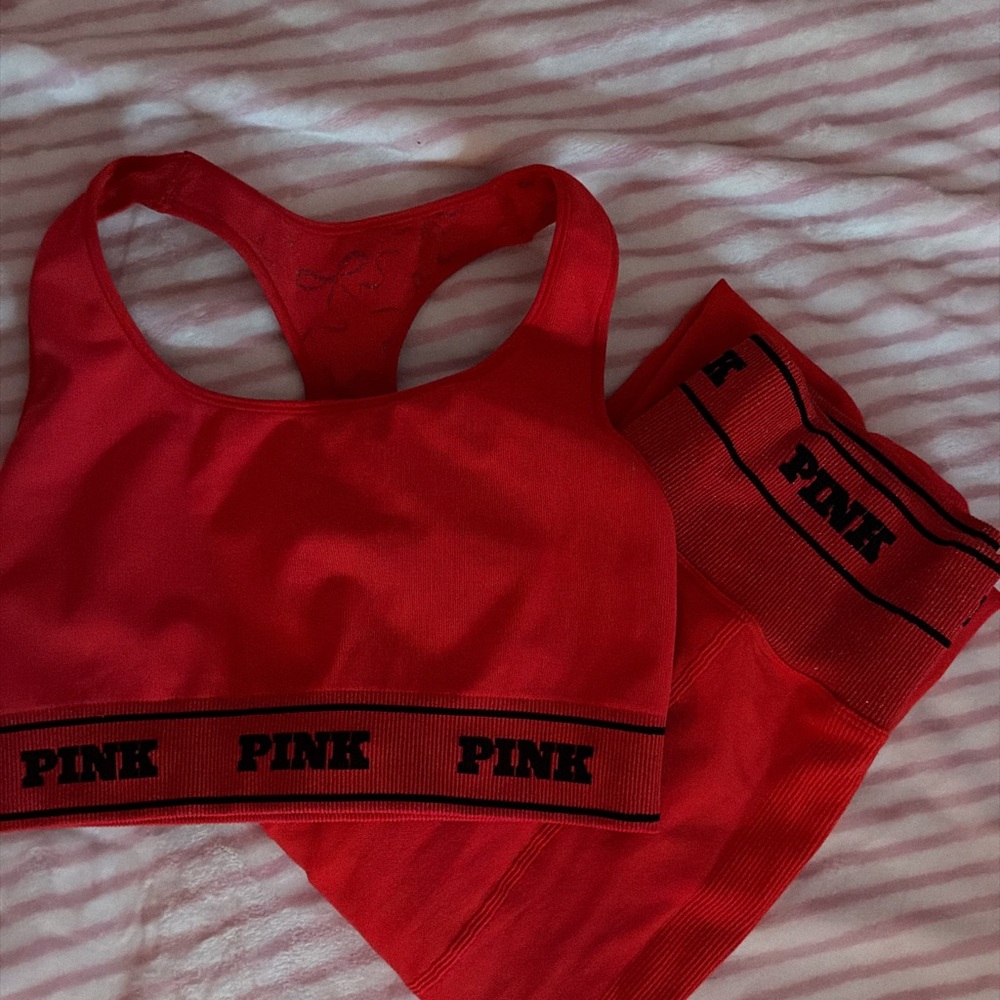 PINK Victoria's Secret Bold Red Sports Bra and Leggings